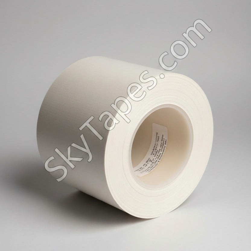 E&H 743-T white PVF insulation blanket tape roll end-on showing E&H core label with BMS 5-157 specification text