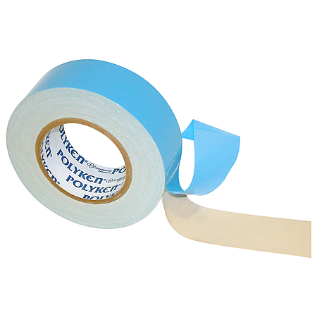 Polyken 108FR natural beige aircraft carpet tape roll with blue LDPE liner tail — BMS 5-133 carpet tape