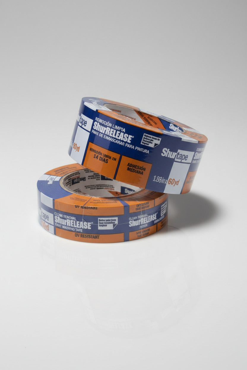 Shurtape CP 27 ShurRELEASE 14-day premium blue painter's tape, 48mm roll, multi-surface clean removal masking tape, made in USA