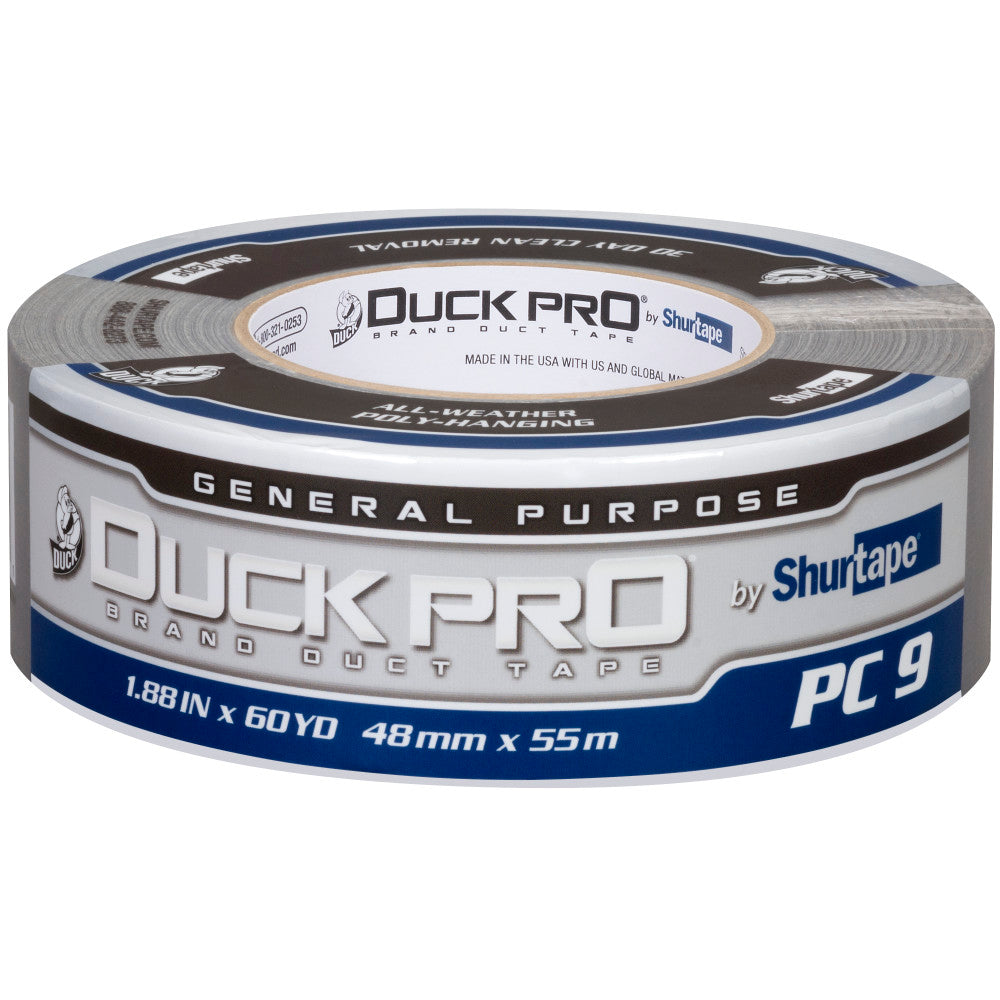 Duck Pro® PC 9 by Shurtape® General Purpose Duct Tape | Silver | 48mm x 55m | Co-Extruded Cloth | 30-Day Clean Removal