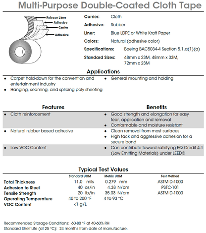Polyken 105C Multi-Purpose Double-Coated Cloth Tape | 11 Mil | Boeing BAC5034-4 | Carpet & Mounting Tape | LEED Compliant