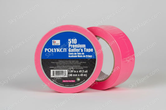 Pink gaffer's tape with Polyken label on a blue background
