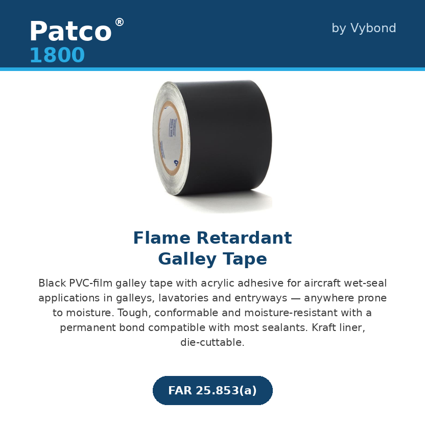 Patco 1800 Flame Retardant Galley Tape | Aircraft Wet Seal