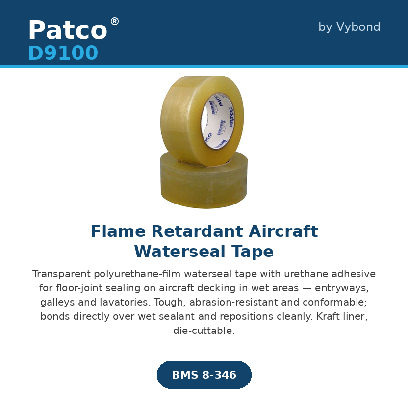 Patco D9100 Flame Retardant Aircraft Waterseal Tape | BMS 8-346