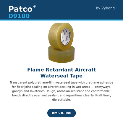 Patco D9100 Flame Retardant Aircraft Waterseal Tape | BMS 8-346