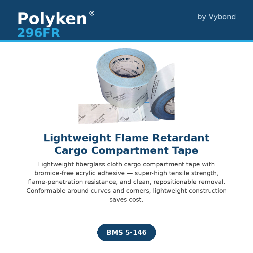  Polyken 296FR Flame Retardant Cargo Compartment Tape | BMS5-146 Fiberglass Cloth Tape