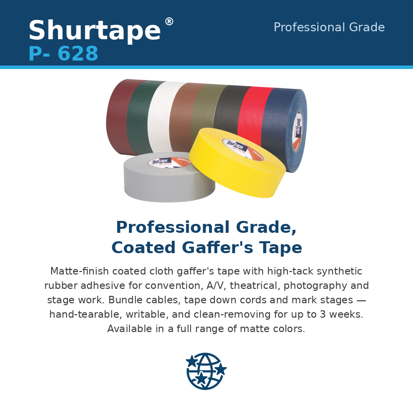 Pro Gaff® P-628 Black Professional Gaffer Tape (Formerly Shurtape P-628)